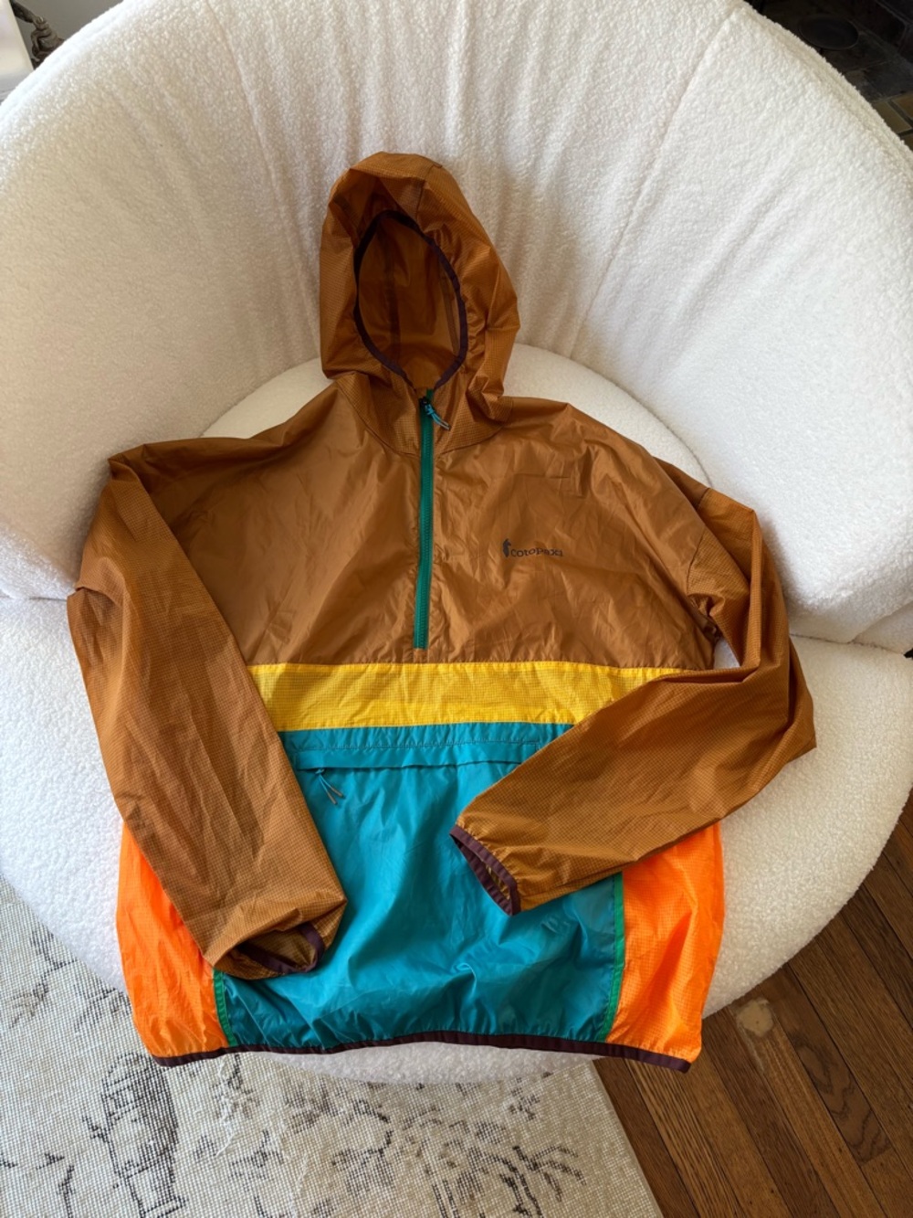 SOLD cotopaxi Teca Half-Zip Windbreaker in Brown, Yellow, Light Blue, Royal Blue